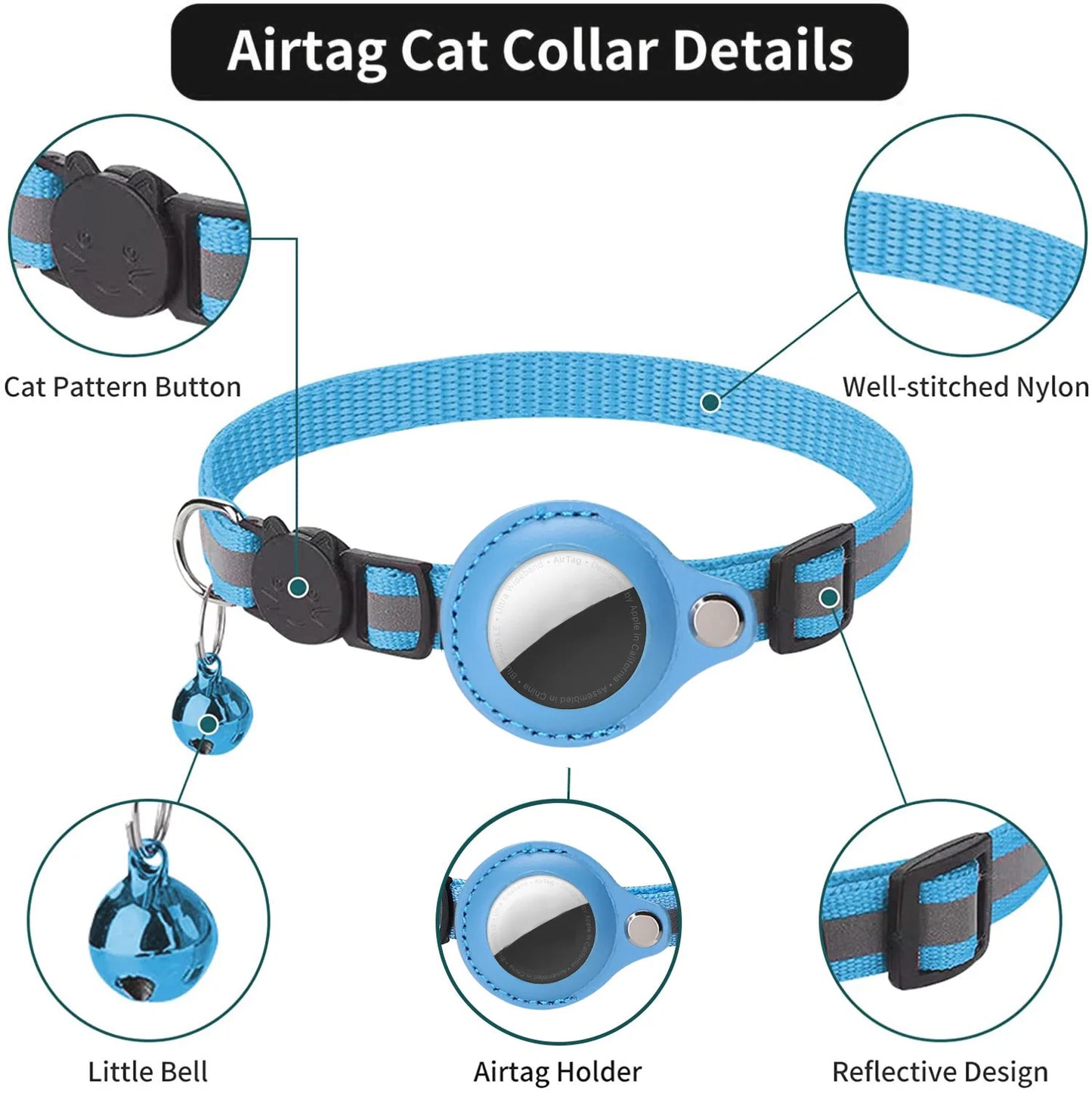 Airtag Cat Collar with Bell and Safety Buckle, Reflective Breakaway Collar with Airtag Holder for Cats Small Dogs Kitten Puppy