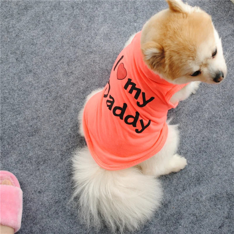 Small Dog Clothes Soft Cotton Puppy Shirt Classic Daddy Mommy Printed T-shirt Pet Vest Clothing for Cats Chihuahua Dog Apparel