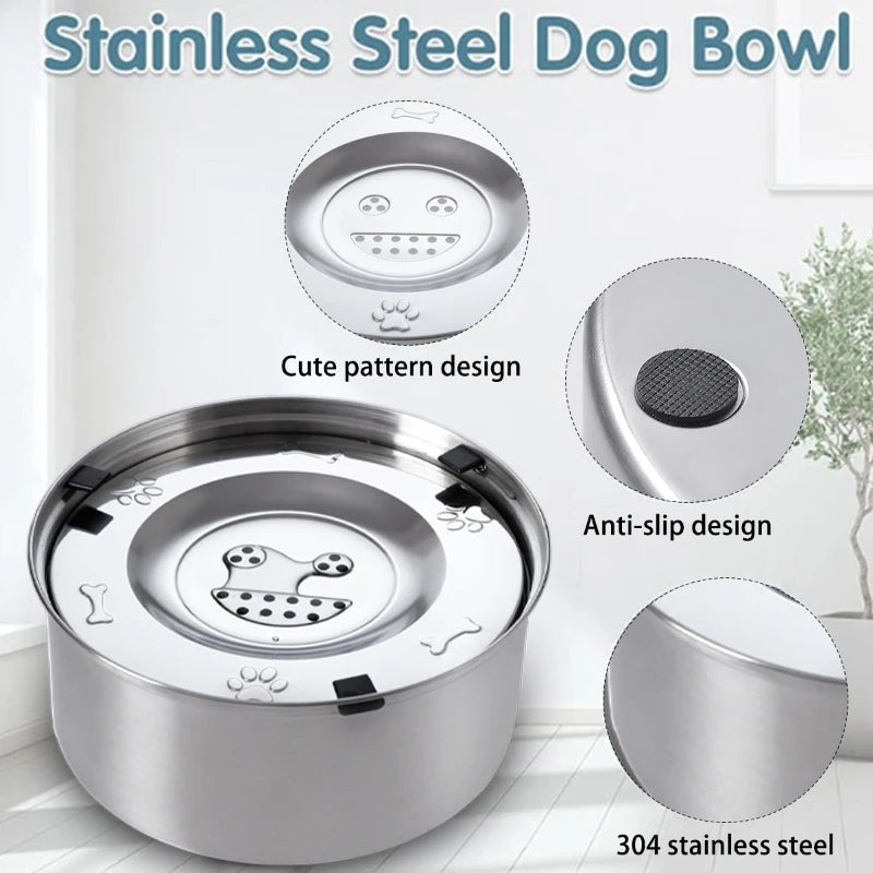 1L/3L/5.6L Stainless Steel Dog Floating Bowl, No Spill Anti-Splash Dog Water Dispenser, Non-Slip Dog Cat Pet Water Feeder Bowl