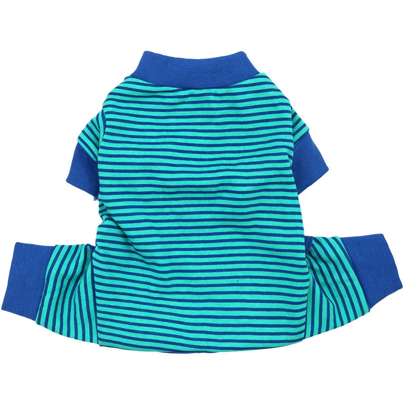 Stripe Dog Pajamas Onesie Spring Autumn Cotton Dog Clothes for Small Medium Dogs, Soft Cat Puppy Jumpsuit Outfits Pet Apparel