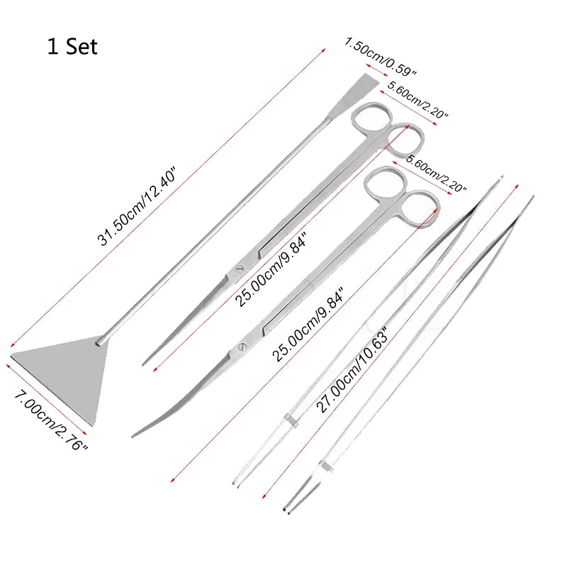 Stainless Steel Aquarium Tank Tools Kit Fish Tanks Aquatic Plants Grass Scissor Tweezers Shovel Kit Aquarium Maintenance Tools