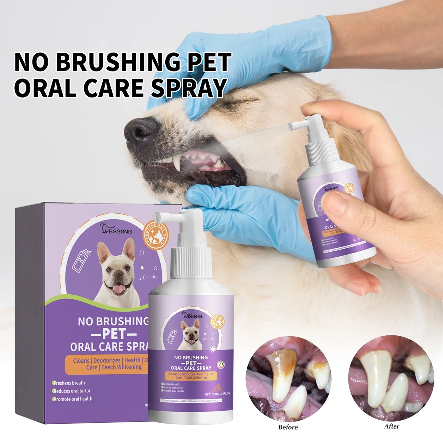 50ml Pet Oral Cleanse Spray Dogs Cats Teeth Clean Deodorant Prevent Calculus Remove Kitten Bad Breath Mouth Fresh Pet Supplies