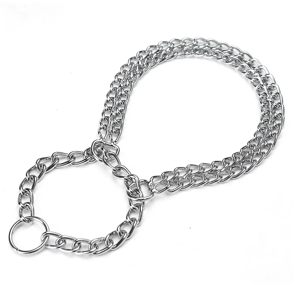Dog Chain Collar Stainless Steel Martingale Collar for Dogs Metal Cuban Link Chew Proof Double Row Chain Pet Large Dogs Collar