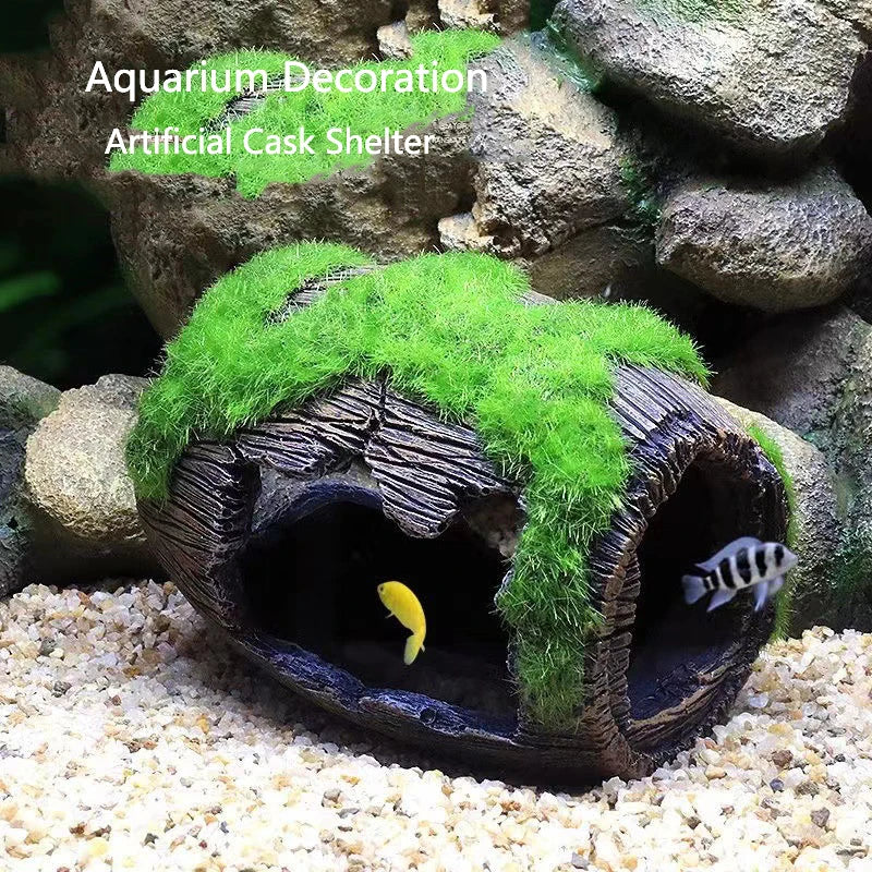 1Pcs Artificial Aquarium Decoration Shelter Ornament Cask Decor Resin Landscaping House for Fish Accessories for Aquarium Stuff