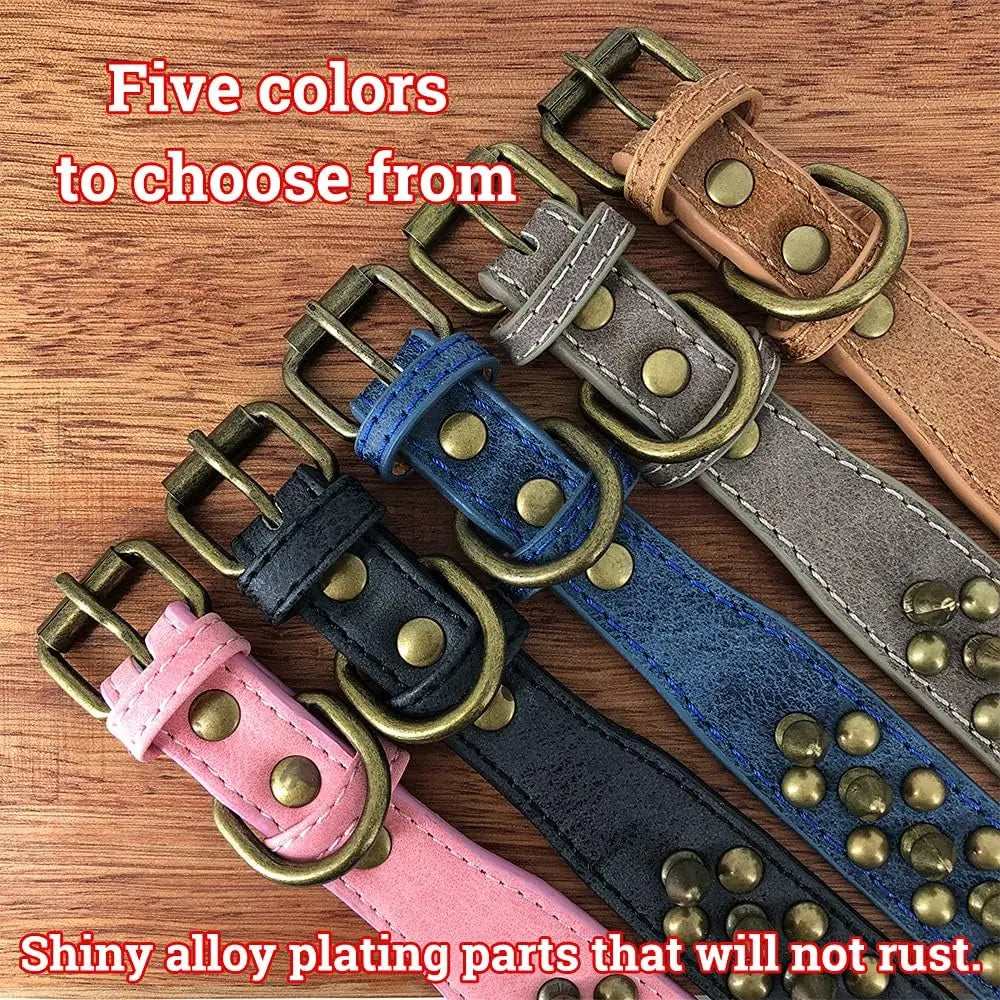 Spiked Dog Collar Mushroom Rivet PU Leather Dog Collars Adjustable Spike Studded Pet Collar for Pitbull Mastiff Husky Rottweiler