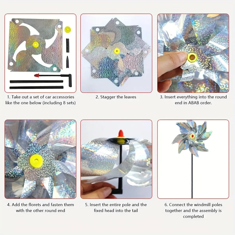 1pcs Bird Repeller Pinwheels Reflective Sparkly Scarecrow Pinwheel Windmill Spinner for Garden Lawn Yard Decor Keep Birds Away