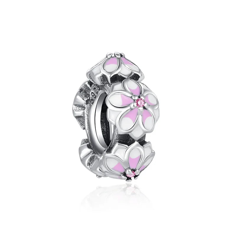 2024 New Spring Blue Flower Bird Pendant Diy Bead Fit European Bracelet 925 Sterling Silver Jewelry Accessories