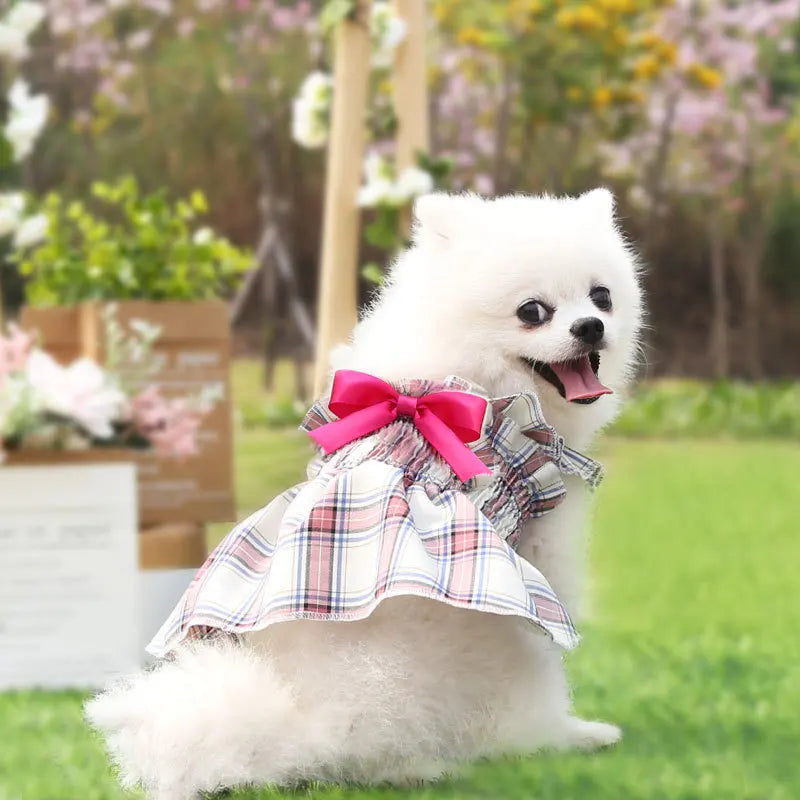 Plaid Dog Dress Cute Princess Dresses Cat Plaid Vest Small and Medium-sized Pet Clothing Classical Style Printed Pattern Clothes
