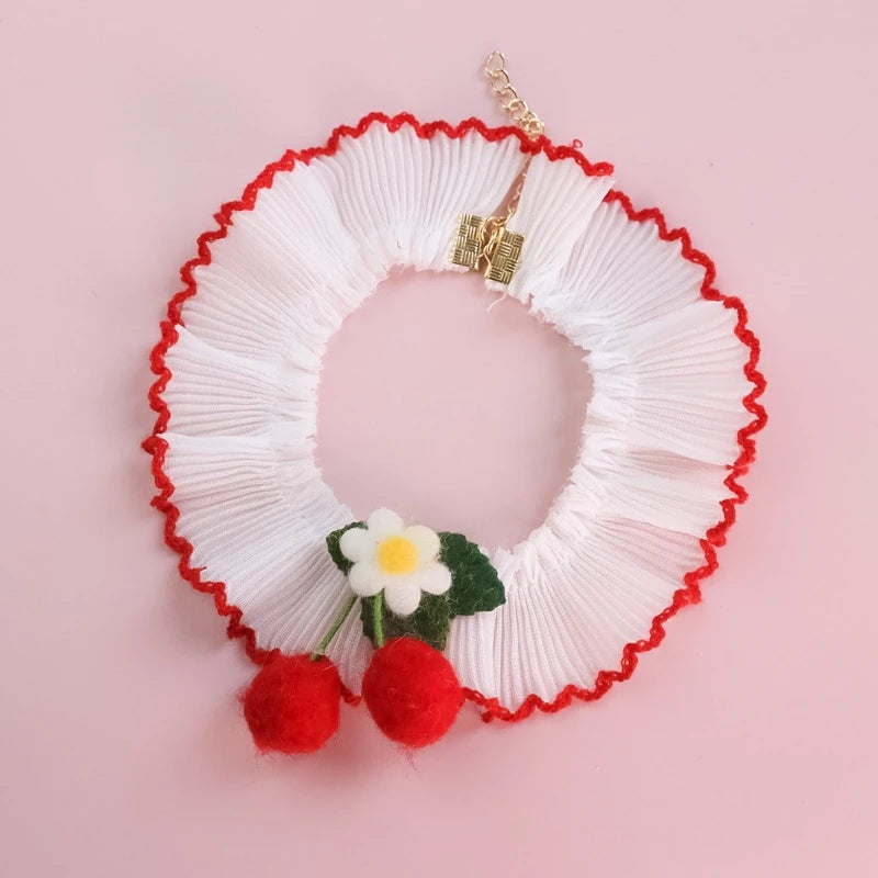 Red Pink Cherry Dog Collar for Chihuahua York Lace Floral Birthday Kitten Necklace Romantic Princess Pet Cat Neck Accessories