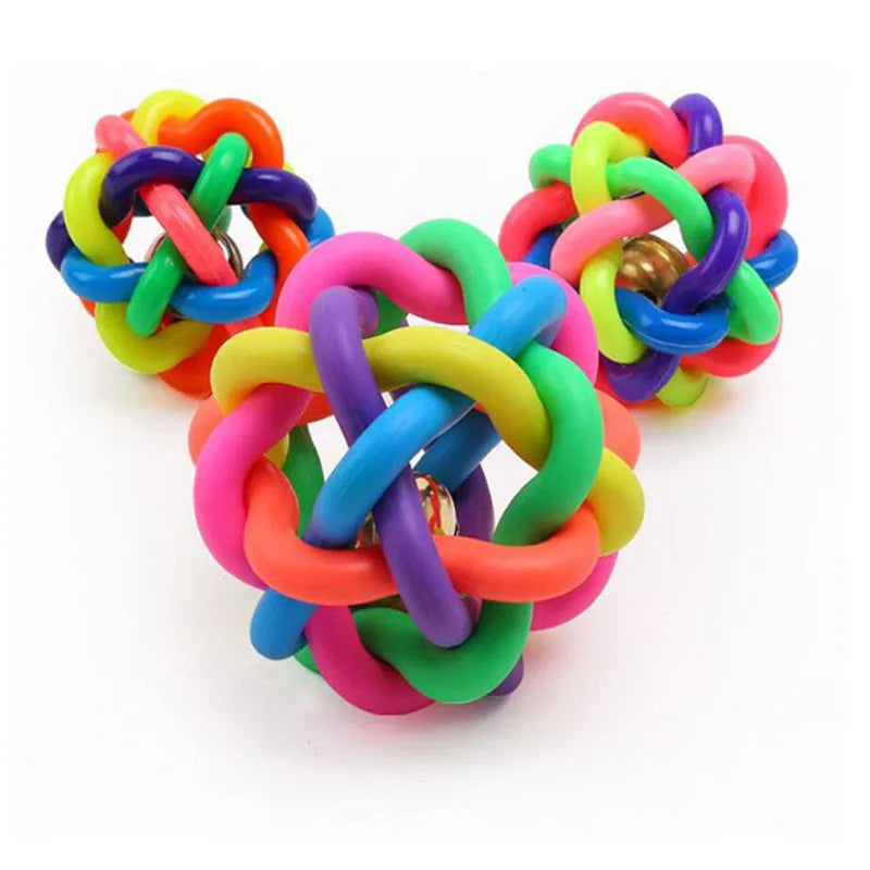 1pc Colorful Rainbow Pet Bell Ball Dog Toys Pet Dog Cat Toy Dogs Ball Bell Chewing Toys Playing Teeth Training Pet Products