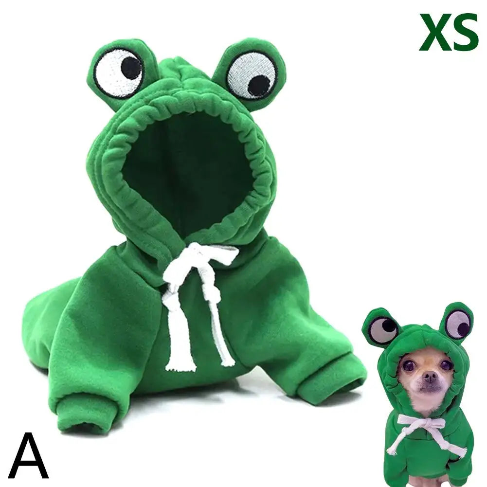 Funny Pet Clothes Cute Green Little Frog Dog And Cat Small Dog Autumn And Winter Sweatshirt Plush Outdoor Fashion Cotton Jacket