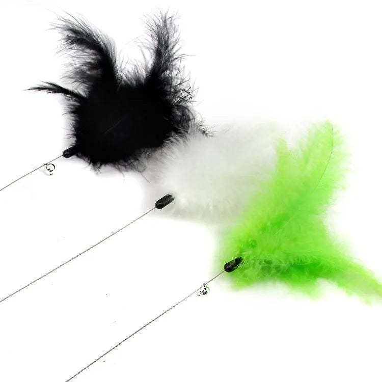 Cat Toy Cat Teaser Sticks Steel Wire Cat Teaser Rod Bell Feather Ball Chicken Feather Cat Teaser Rod Plastic Cat Toys