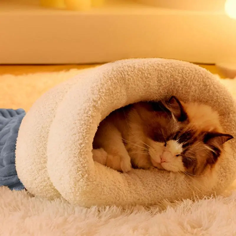Cat Winter Sleeping Bag Thickened Warm Cat Snuggle Sack 360 Wrap Comfortable Cat Beds For Indoor Cats Washable Soft Plush House