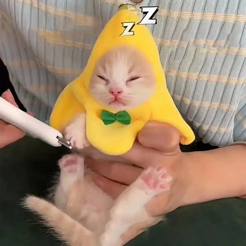 Cat Costume Banana Hat Adorable Pet Headwear Hood Cat Caps Funny Cosplay Prop Halloween Apparel for Small Dogs Kitten Cats