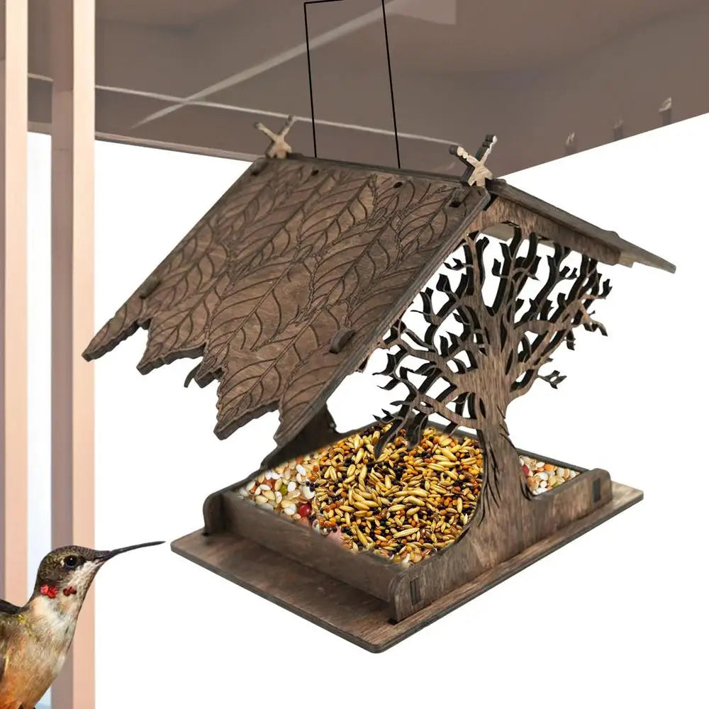 Wooden Hanging Bird Feeder Cottage Hanging Bird House Hanging Birdfeeder For Outdoors Attracts Blue Jays Extra-Large Bird Feeder