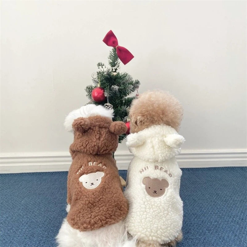 Super Warm Pet Winter Clothes Cosplay Costume Bear Shaped Outfits for Small Medium Puppy New Year Double Fleece Cat Clothing