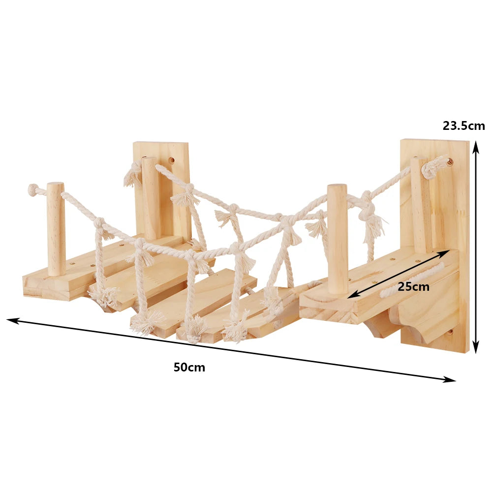 Cat Bridge Cat Tree Wall Furniture, Wooden Structure, Rope Net Design, Suitable for Kitten to Play and Exercise Climbing Wall