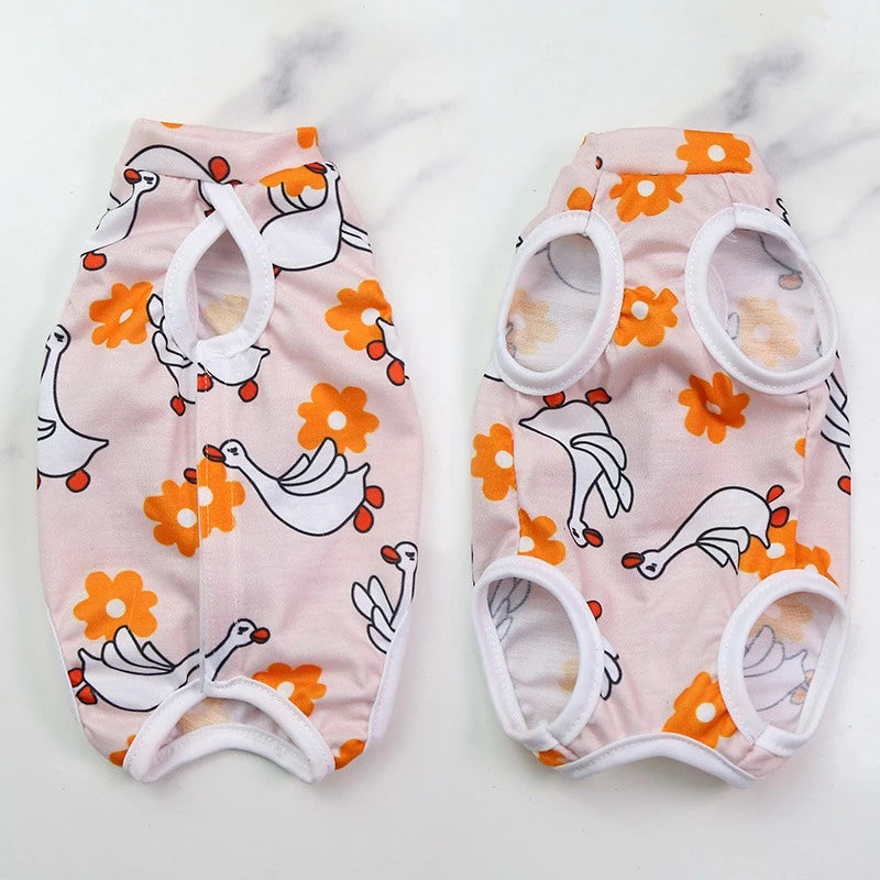 Cute Cartoon Print Overalls for Small Medium Dogs After Sterilization Dressing Surgery Pet Cat Outfit Soft Cotton Puppy T Shirts