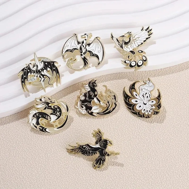 7Pcs Gothic Punk Bird Enamel Pins Custom Animal Cartoon Brooches Jewelry Clothes Accessoris Shirt Collar Lapel Badge Pin for Fri