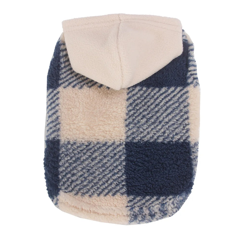 Plaid Dog Hoodie Christmas Pet Clothes Fleece Sweater with Leash Hole for Small Medium Dogs, Soft Winter Warm Dog Sweatshirt