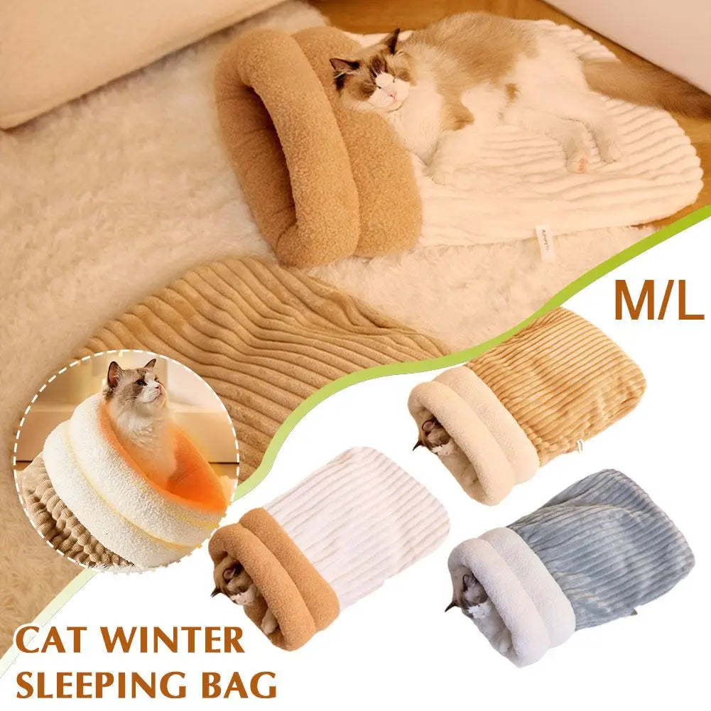 Cat Winter Sleeping Bag Pet Down Sleeping Bag Nest PP Cotton Semi-enclosed Warm And Comfortable Large Pocket Design M/L Cute