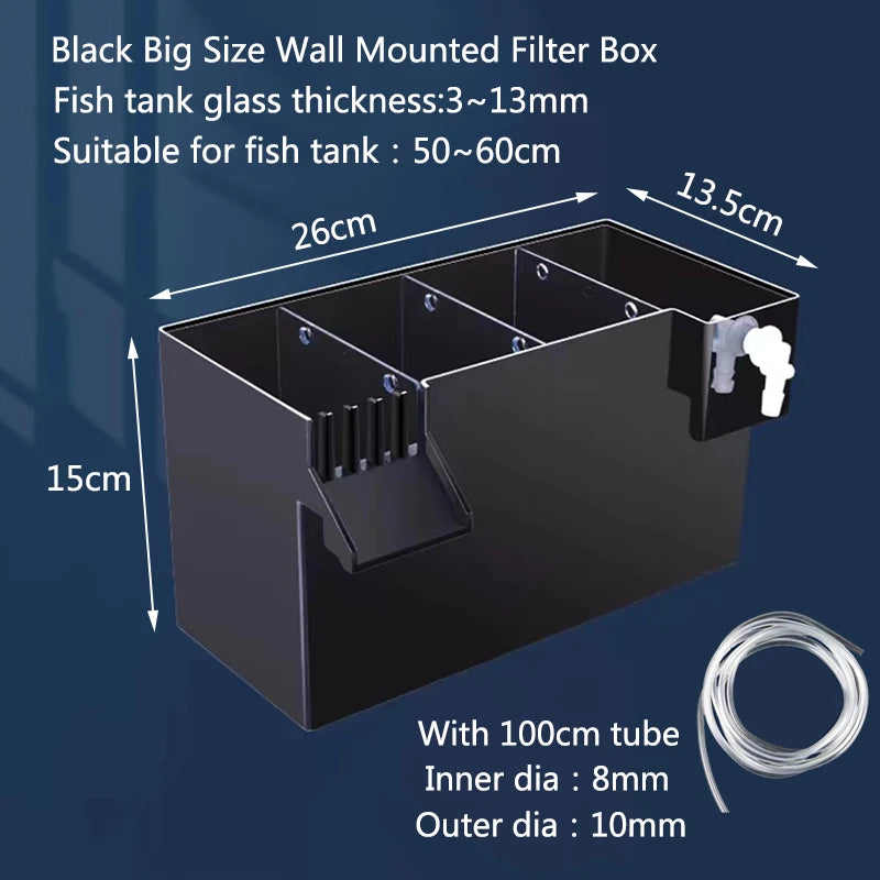 Black Fish Tank External Filter Box Acrylic Filter Dry and Wet Separation Small Silent External Suspend Aquarium Drip Overflow