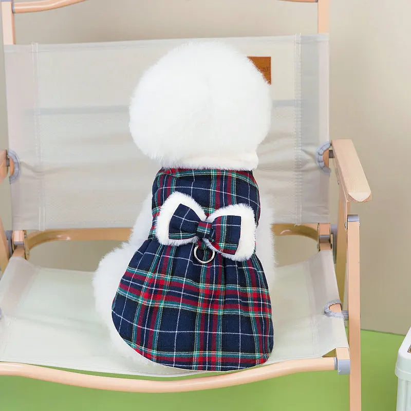 Christmas Plaid Clothes Thermal Fleece Lined Dog Winter Dress Coat with Luxury Faux Fur Collar for Small Dogs Puppy York Beagle