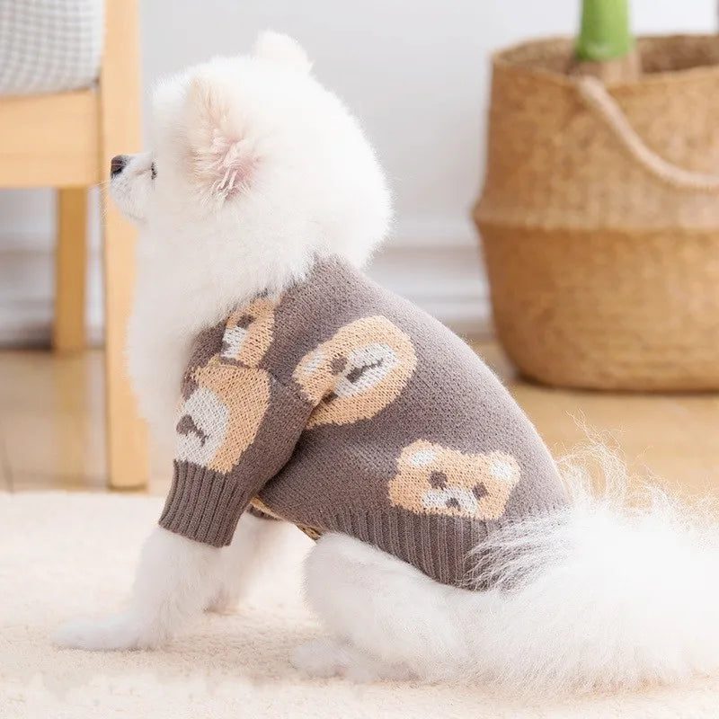 Luxury Cardigan Winter Warm Dog Clothes Dog Sweaters for Small Dogs Bear Print Puppy Coat Pet Sweatshirt Bichon Knitted Sweater