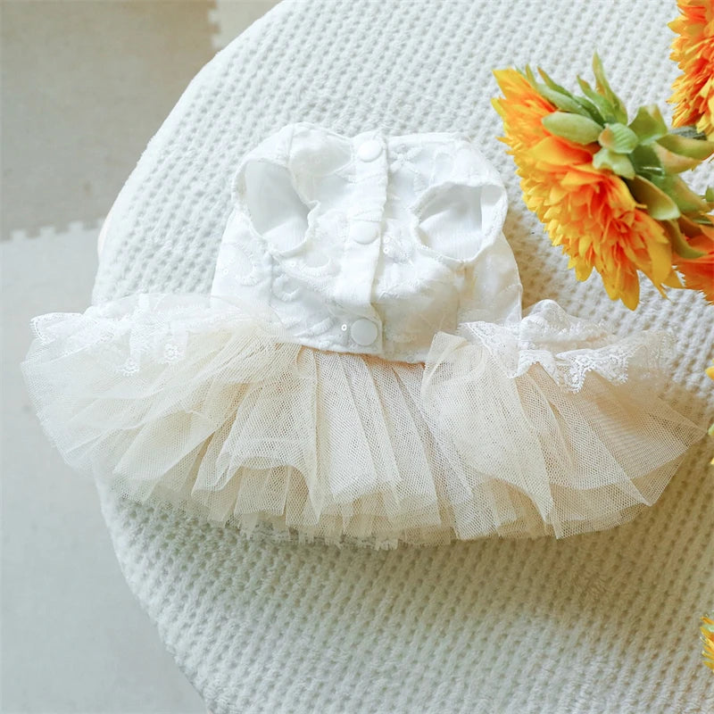 Sweet Princess Female Puppy Summer Clothes Wedding Party Dress for Dogs White Lace French Bulldog Small Medium Pet Cat Clothing