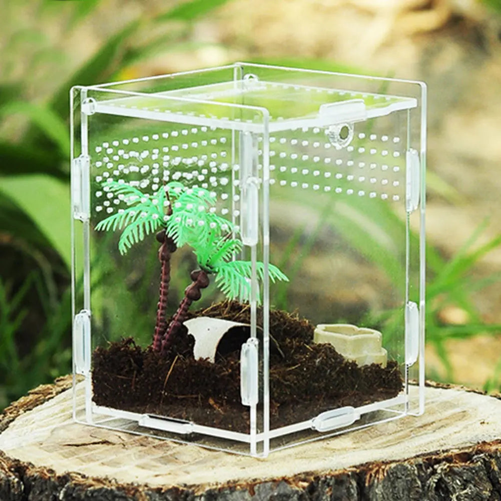 Reptile Terrarium Transparent Reptile Breeding Carrier Lightweight Acrylic Large Feeding Tarantula Habitat Box For Small Animals