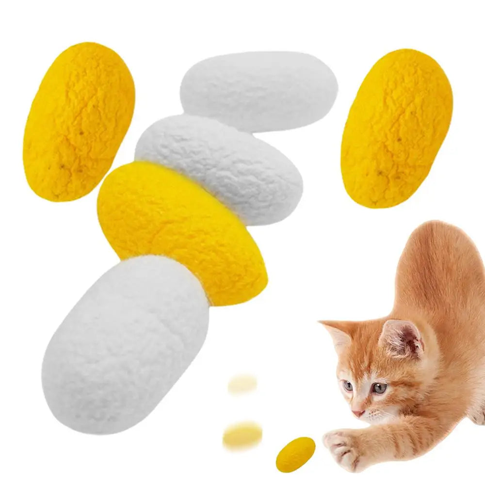 6pcs Pet Toys Balls Natural Silk Cocoon Toys For Cats Pet Cat Interactive Chasing Worm Cocoon Ball Toys Interactive Kitten Toys