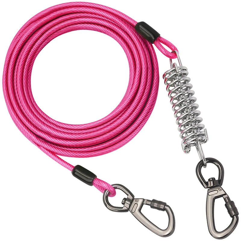 Tie Out Cable Dog Leash with spring Durable Anti-Bite Two Head dog Leash, Outdoor Dogs Leash Belt For Small Medium Dog Walking