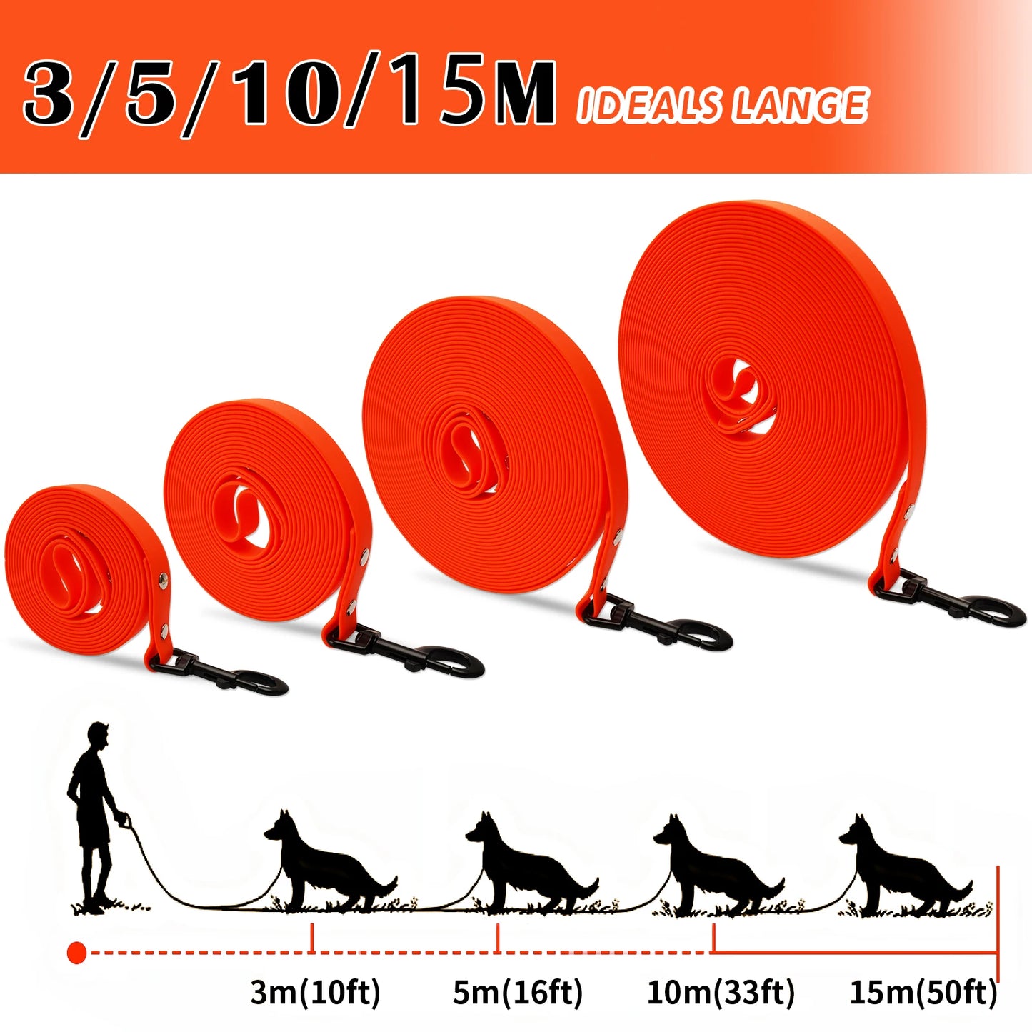 Waterproof Long PVC Leashes for Dogs, Easy Clean Traction Rope, Pet Leash for Small Medium and Large Dogs, Walk Training, Pet Le