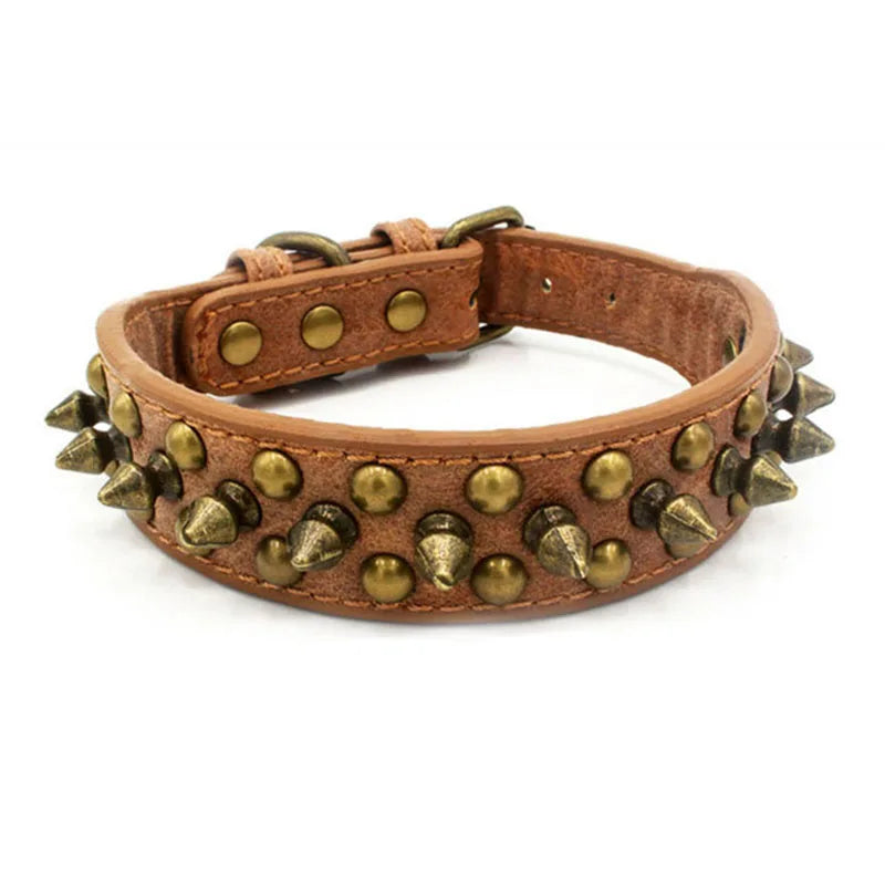 Bronze Spiked Studded Leather Dog Collars For Small Medium Large Dogs Pet Spike Collar Rivets Anti-Bite Pet Products Neck Strap