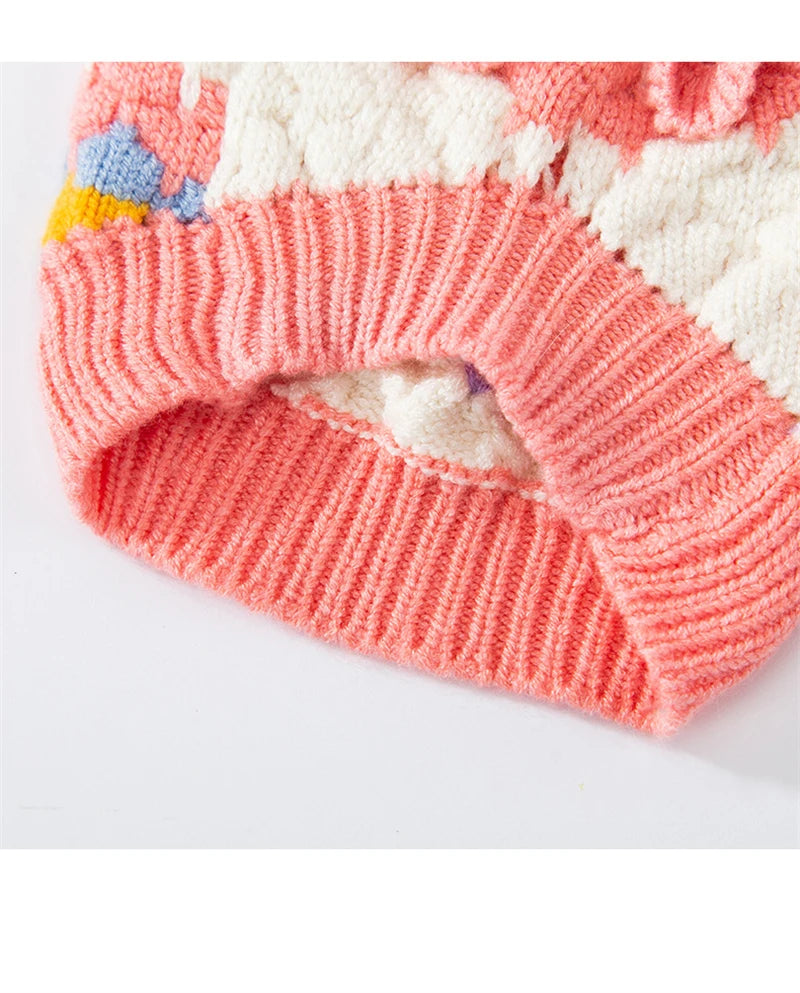 Knitted Flower Pet Dog Sweaters Orange Winter Warm New Year Clothing for French Bulldog Outfits Fancy Small Puppy Overalls
