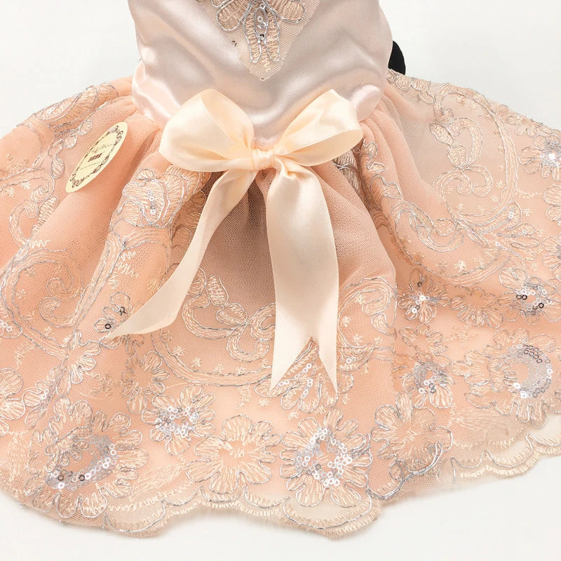 Floral Embroidered Lace Dog Dress for Small Dogs Luxury Design Dog Clothes Summer Bowknot Princess Dress Pet Apparel