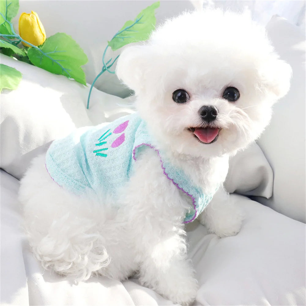 Sweet Puppy Dog Camisole Vest for Small Dogs Summer Pet Clothes Pomeranian Maltese Shirts mascotas Flower Embroidered Clothing