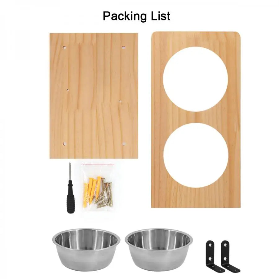 4 Pieces Wooden Wall Mounted Cat Bowl with Small Cat Jumping Pedal for Kitten Climbing and Eating Indoor Pet Furniture