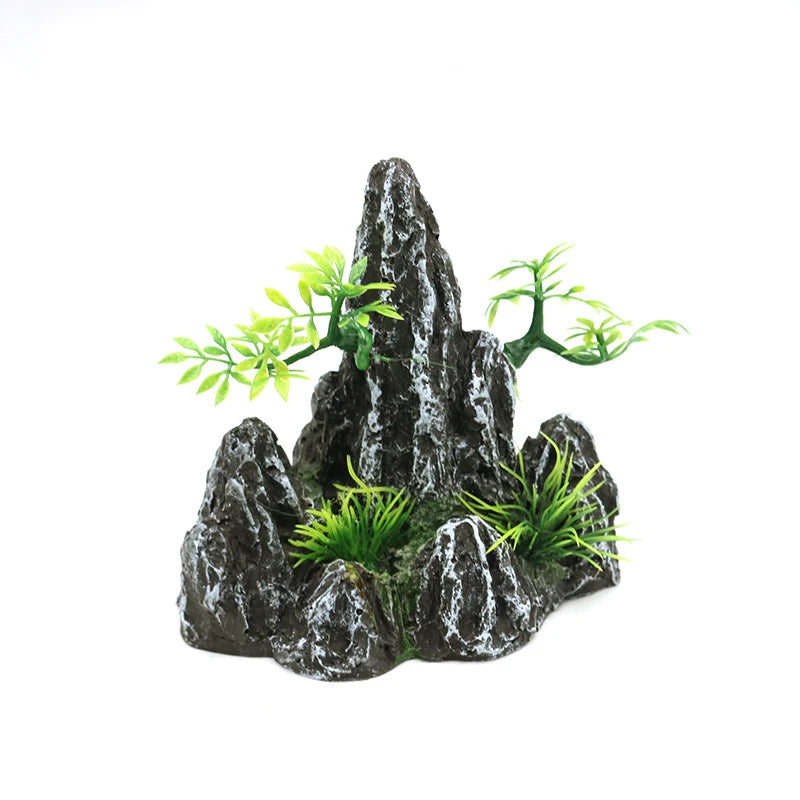 Resin Aquarium Rockery Mountain Decoration Artificial View Rock Cave Stone Tree Fish Tank Ornament Pet Supplies Home Decor