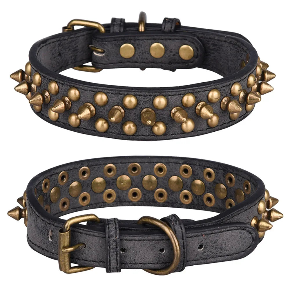Spiked Dog Collar Mushroom Rivet PU Leather Dog Collars Adjustable Spike Studded Pet Collar for Pitbull Mastiff Husky Rottweiler