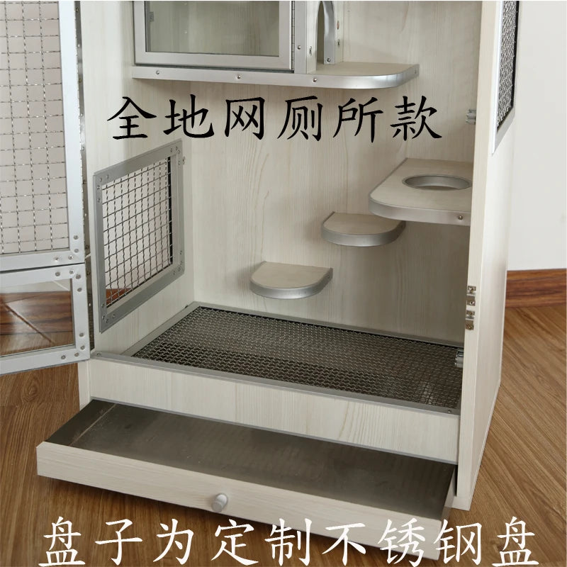Squirrel Dragon Cat Dog Cat Iron Cage Wooden Cabinet Cage Ecological Board Ice Nest Stainless Steel Net Villa Non-acrylic Cage