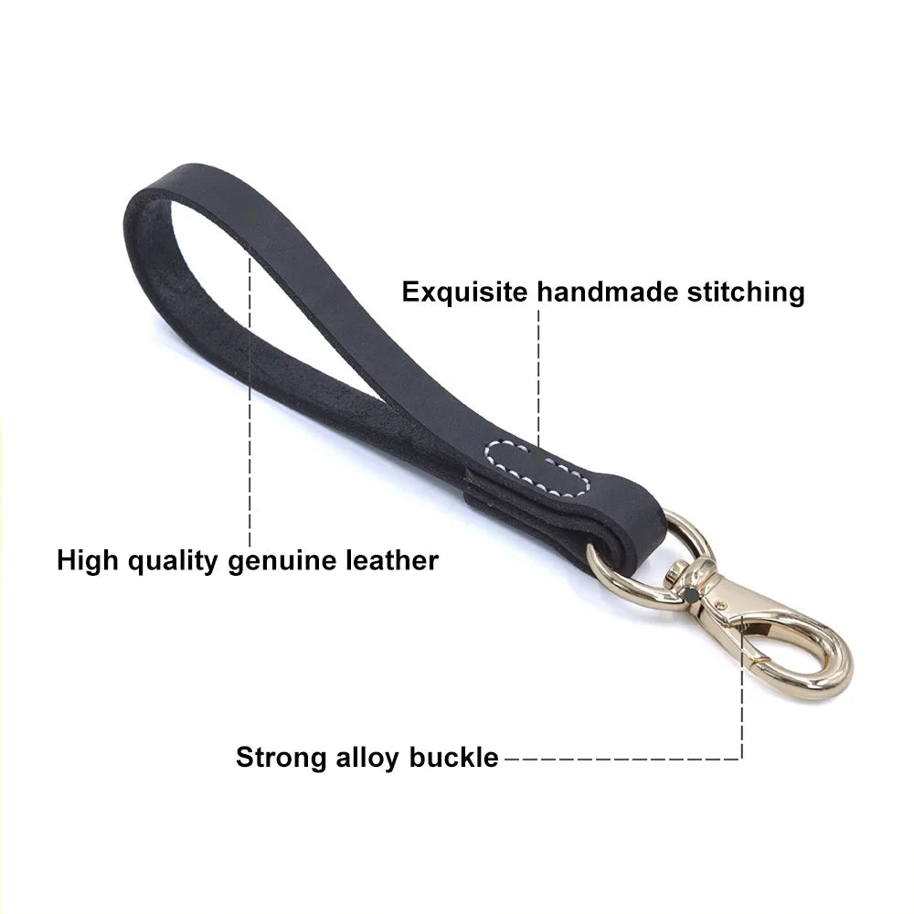 Genuine Leather Short Dog Leash 30cm Short Dog Traffic Lead Leash for Large Medium Dogs Pet Training Walking Leash for Big Dogs