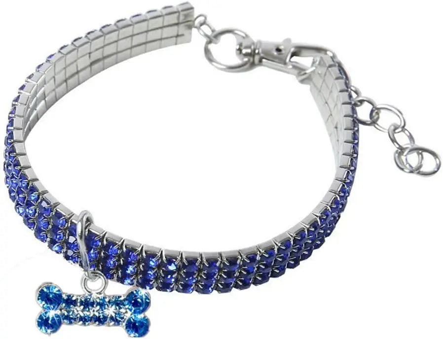 Bling Rhinestones Pet Collar, Adjustable Crystal Diamond Bone Pendant Wedding Collar Cat Dog Small Pet Elastic Necklace Jewelry