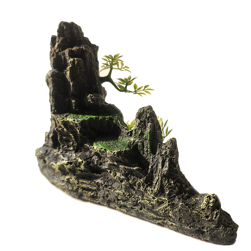 Resin Aquarium Rockery Mountain Decoration Artificial View Rock Cave Stone Tree Fish Tank Ornament Pet Supplies Home Decor