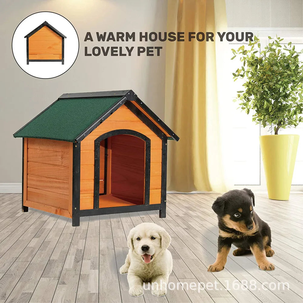 Solid wood dog house outdoor rainproof waterproof outdoor pet kennel winter warm dog house wooden dog cage