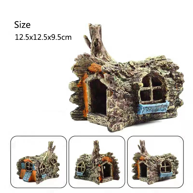 Resin Aquarium Ornaments Decorations Artificial Bark House Cave Landscaping Accessories For Fish Tank Aquarium Background