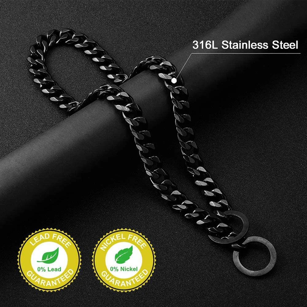 Dog Chain Collar Silvery Golden 15MM Width Cuban Link Chain for Dogs Strong Smooth Stainless Steel Metal Pet Training Slip Chain