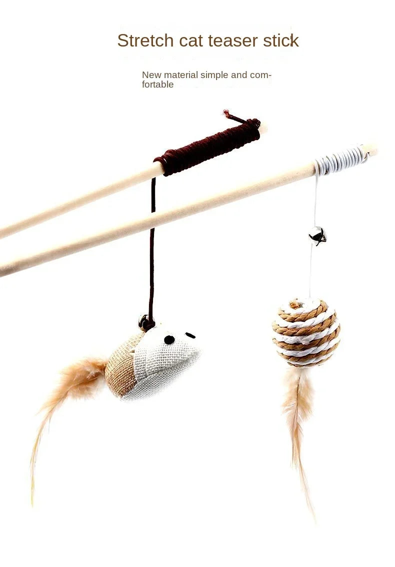 1PC Teaser Feather Toys Kitten Funny Colorful Rod Cat Wand Toys Wood Pet Cat Toys Interactive Stick Pet Cat Supplies