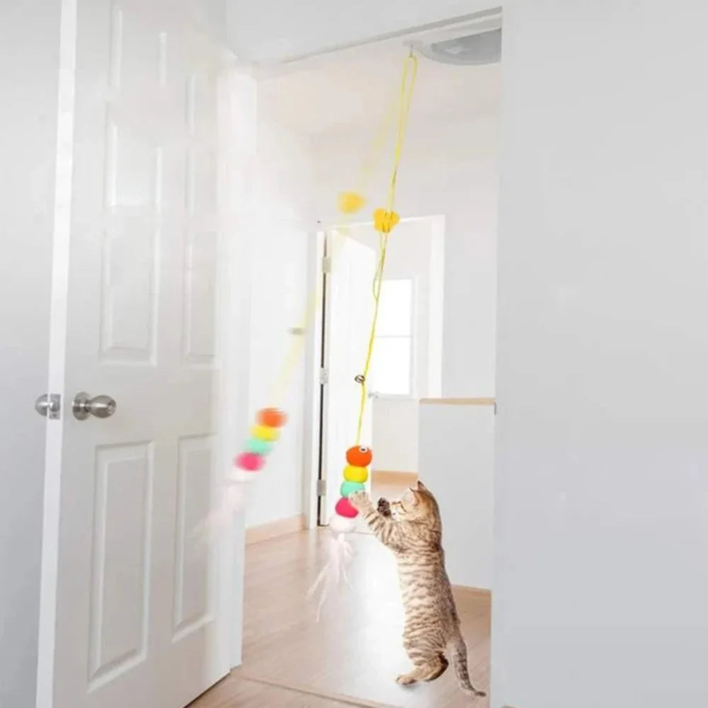Pet Cat Toys Funny Stick Kitten Self -hi Elastic Rope Dragonfly Shape Feather Bell Teasing Stick Hanging Swing Thousands