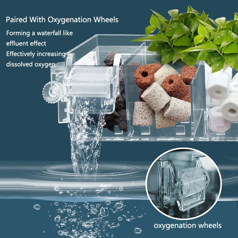 Waterfall Fish Tank Filter Box Wall Mounted Built-in Silent Circulating Water Purifier For Aquarium Tank Box With Water Pump